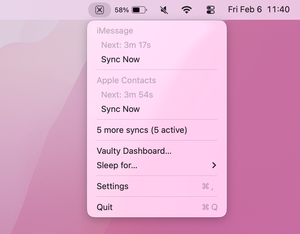The menu bar app, syncing data from my Mac.
